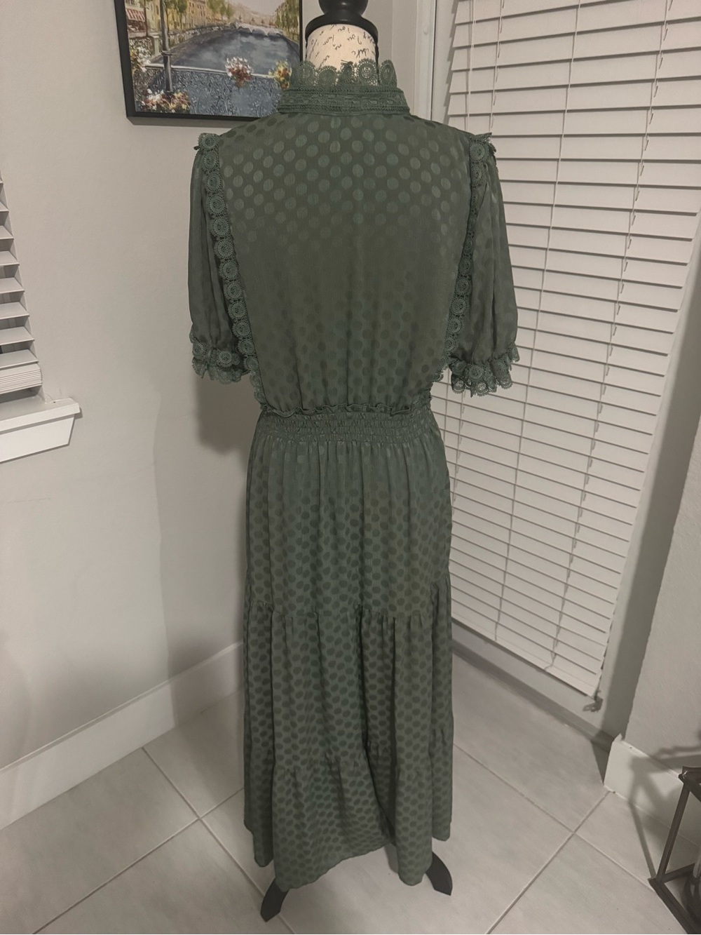 Max Studio Olive Green Lace-Trim Maxi Dress - Picture 3 of 6